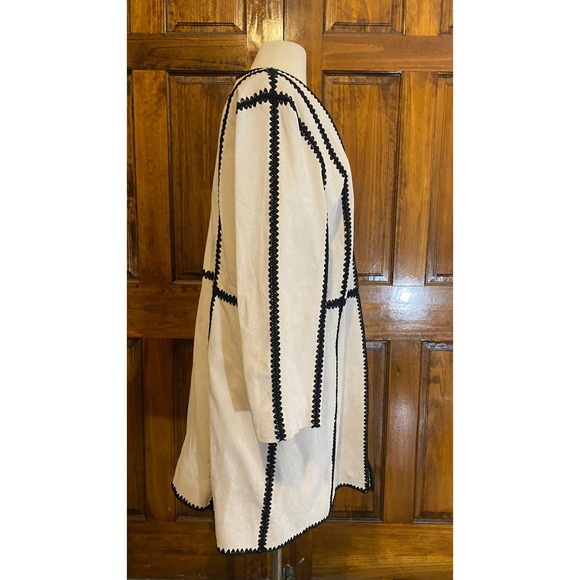 Pamela McCoy Collections Womens 1X Beige Genuine Leather Jacket Open Front - Picture 4 of 6